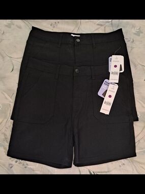 2 Pairs Just Be Women's Black Twill Hyper Stretch Shorts